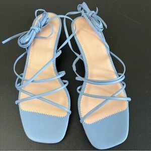 Light blue J Crew straps Sandler with low heel